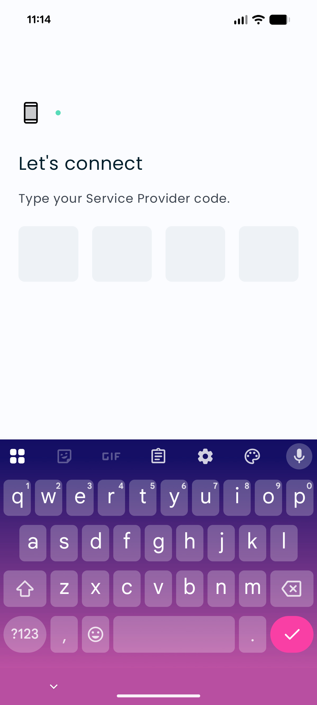 Screenshot of the 4-digit code entry screen in the RouteThis Helps mobile app.